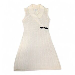 Calvin Klein White Cable-Knit Sleeveless Sweater Dress L